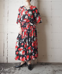 Flower Pattern Belt Dress BKRE