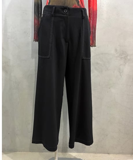 MAX STUDIO White Stitch Wide Pants BK