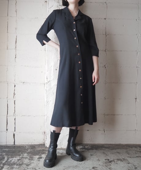 Open Collar Button Front Dress with Leopard Lining BK
