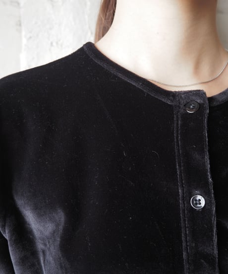 LANDS' END Crew Neck Velour Cardigan BK