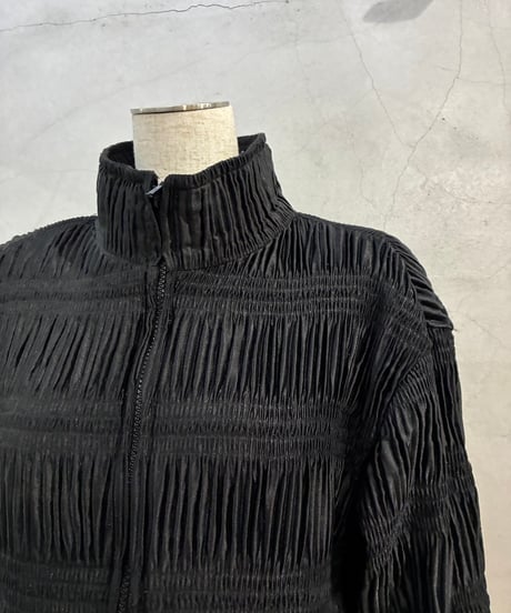Shirring Design Zip Up Blouson BK