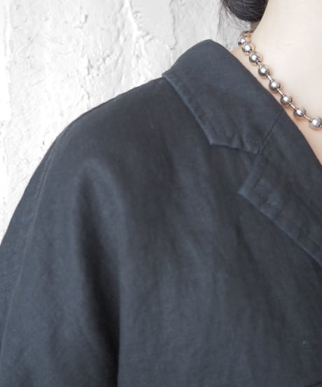 Open Collar Linen S/S Shirt BK