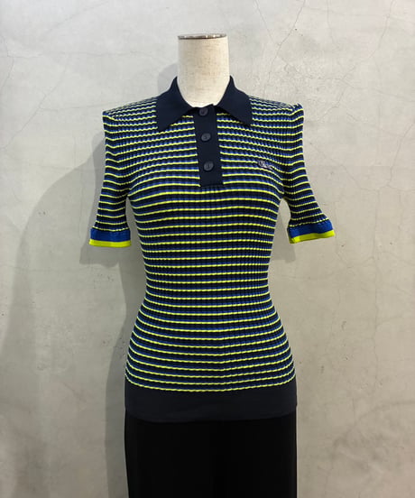 LACOSTE×Goop Multi Border Knit Polo BK BL LGN
