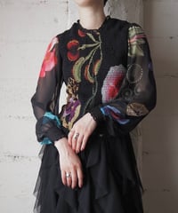 Desigual Shirring Bodice Sheer Tops BK