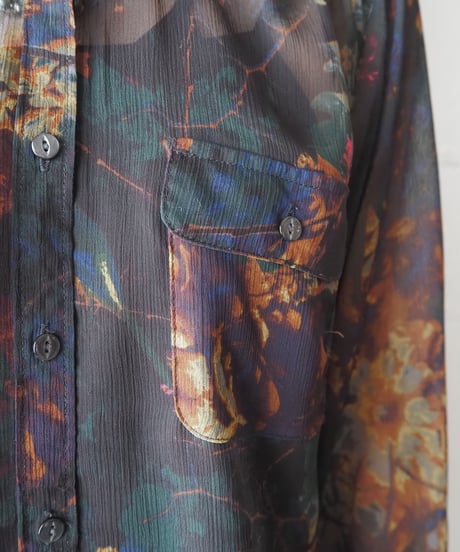Eddie Bauer Botanical Pattern Sheer Shirt BKGNYE