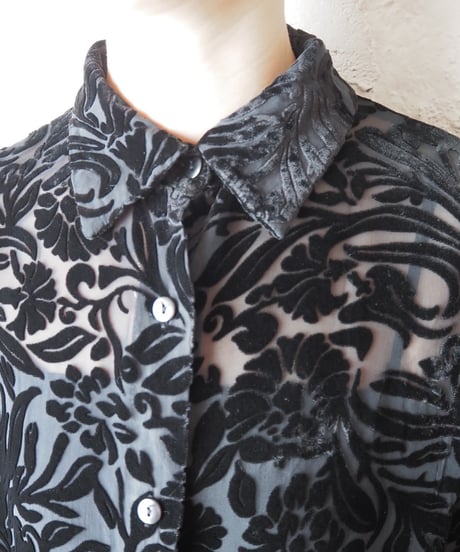 Botanical Pattern Opal Velour Shirt BK
