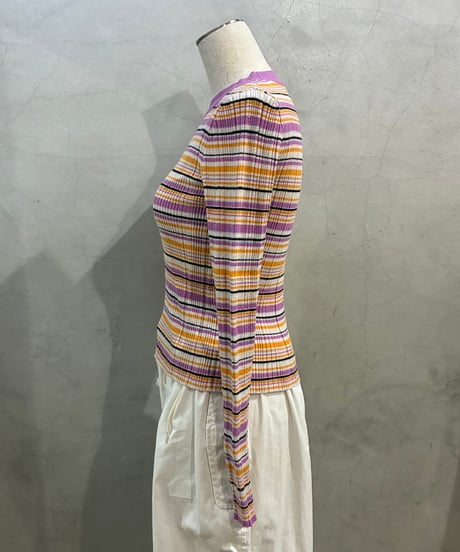 Multi Border Rib Knit WH PUR OR BK