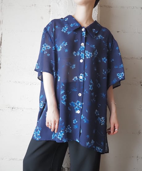 Floral Pattern S/S Sheer Shirt BL