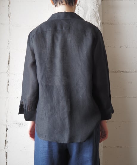 LAUREN RALPH LAUREN Open Collar Linen Shirt BK