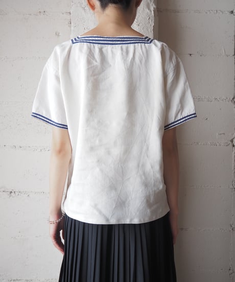 1960-70's French Navy Linen Shirt WH NV