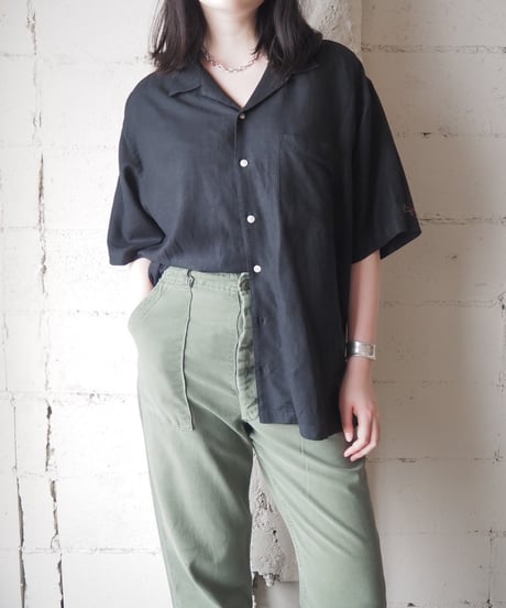 Open Collar Short Sleeve Rayon Linen Blend Shirt BK