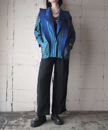 Thai Silk Striped Shirt with Wide Pintuck Collar GNBL