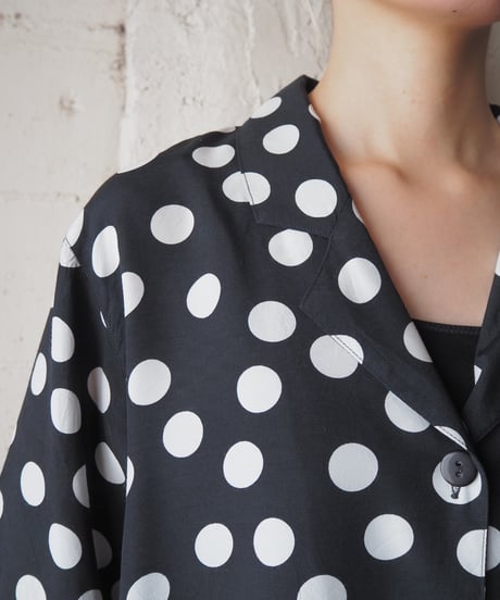 Polka Dot Open Collar Shirt BKWH