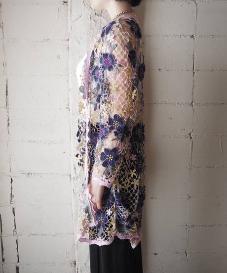 Flower Lace Collarless Jacket PUR YE PI