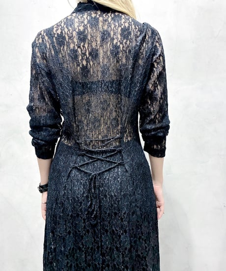 peek-a-boo Collar Lace Shirt Dress BK