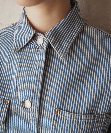 LAUREN JEANS CO. Hiokory Stripe Denim Chore Jacket BLWH