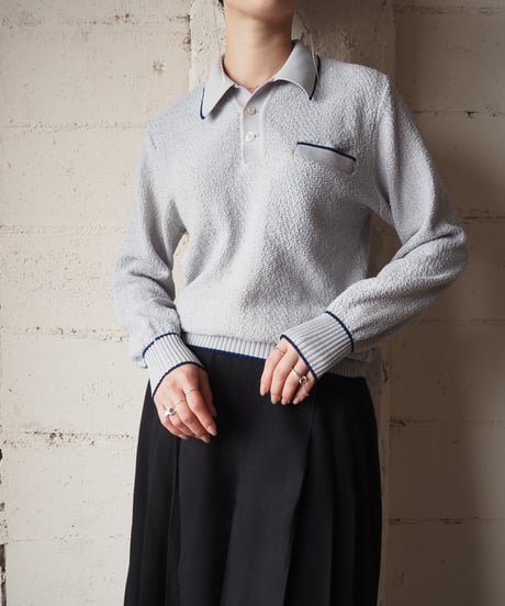 1970's Navy Line Polo Knit GRNV