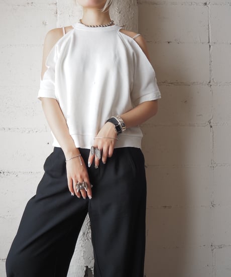 Remake 1980's Shoulder Open Short Sleeve Sweatshirt WH