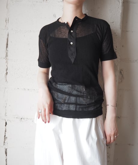 1960's Overdyed Mesh Henley Neck Tee BK