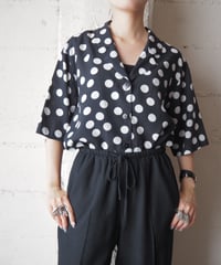 Polka Dot Open Collar Shirt BKWH