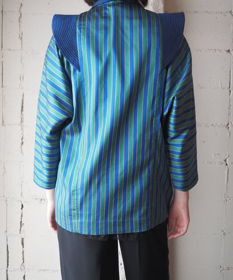 Thai Silk Striped Shirt with Wide Pintuck Collar GNBL