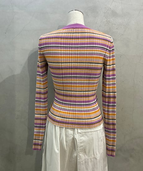 Multi Border Rib Knit WH PUR OR BK