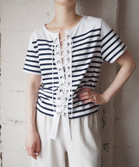 Remake Lace Up Short Sleeve Basque Shirt DNV WH