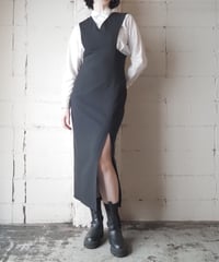 V Neck Waist Cutout Long Dress BK