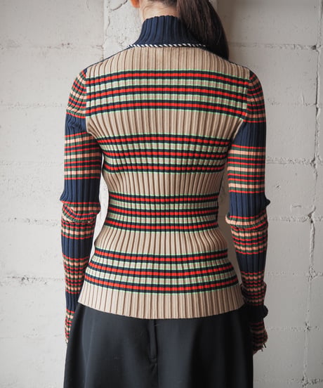 TORY BURCH Striped High Neck Rid Knit Top NVBEPI