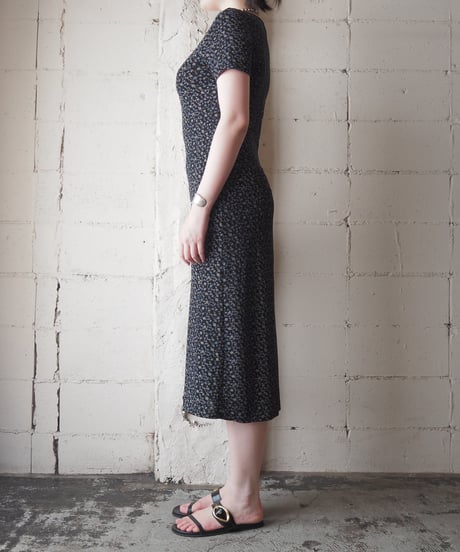 Flower Pattern Short Sleeve Easy Dress BK LGN LBL