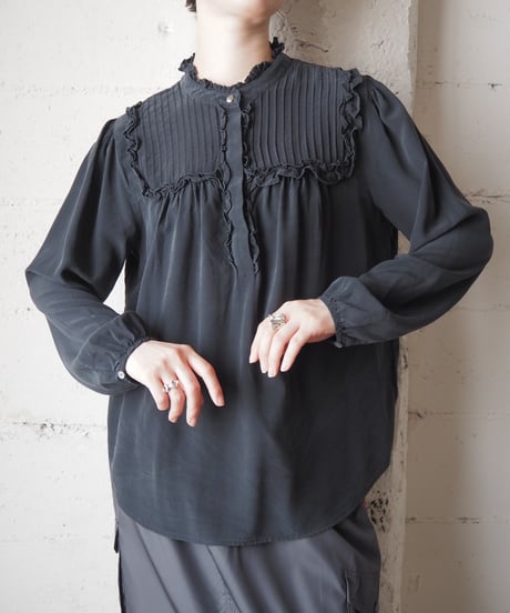 J.CREW Pintuck Ruffle Popover Blouse BK