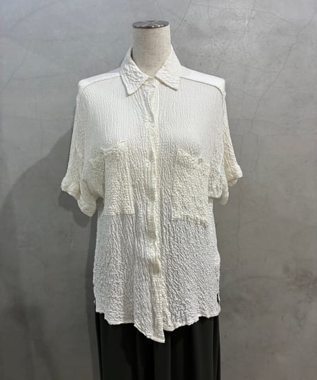 MAX STUDIO Crinkled  Short Sleeve Shirt WH