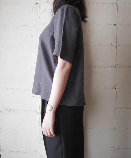 FLAX Linen Scoop Neck Short Sleeve Top GR