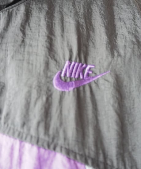 1990's NIKE Tricolor Stand Collar Nylon Jacket BK PUR GR