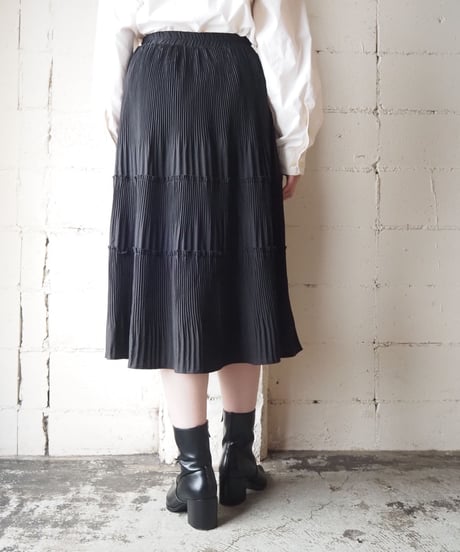 Tiered Pleats Easy Skirt BK