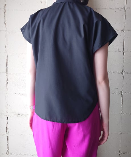 Made in Australia Open Collar Cap Sleeve Shirt BK
