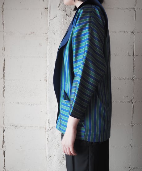 Thai Silk Striped Shirt with Wide Pintuck Collar GNBL