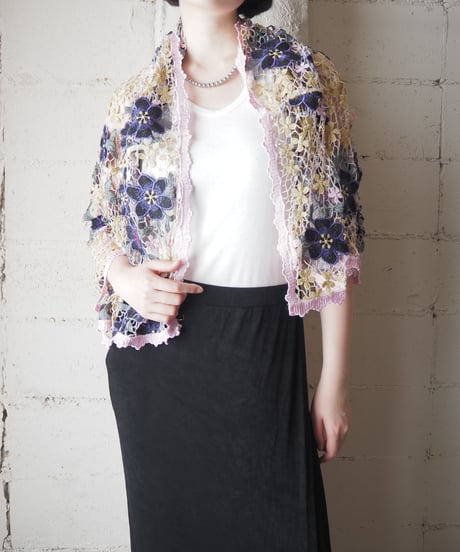 Flower Lace Collarless Jacket PUR YE PI