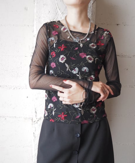 Floral Embroidery Tulle Top BKREYE