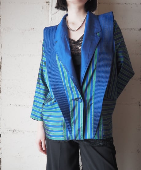 Thai Silk Striped Shirt with Wide Pintuck Collar GNBL