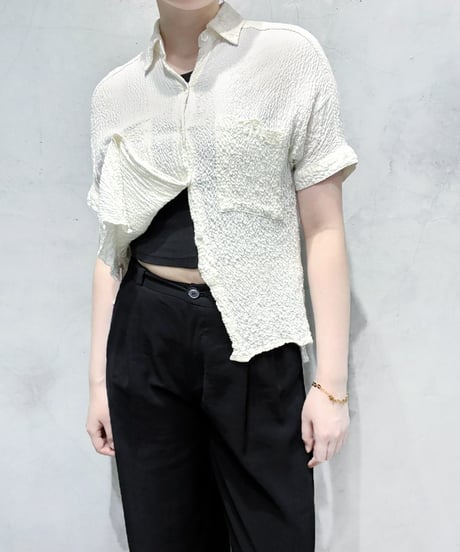 MAX STUDIO Crinkled  Short Sleeve Shirt WH