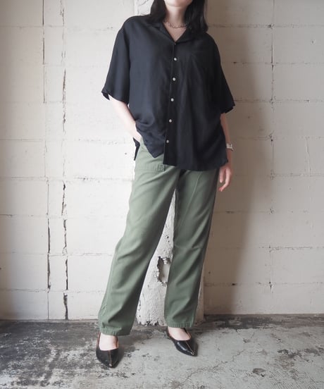 Open Collar Short Sleeve Rayon Linen Blend Shirt BK