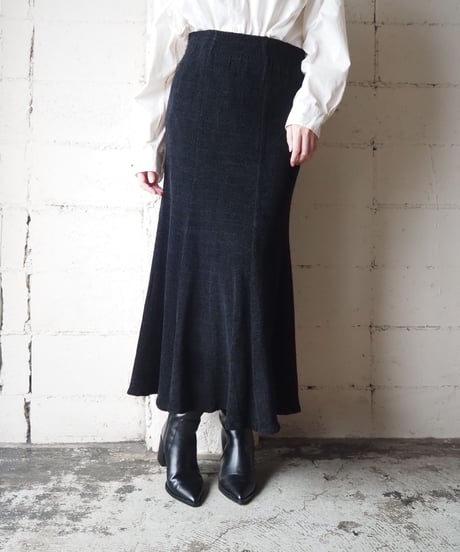 Made in USA Velour Flared Long Skirt BK