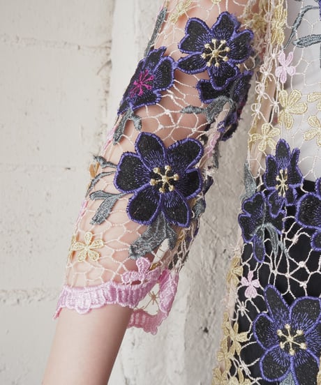 Flower Lace Collarless Jacket PUR YE PI