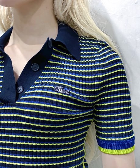LACOSTE×Goop Multi Border Knit Polo BK BL LGN