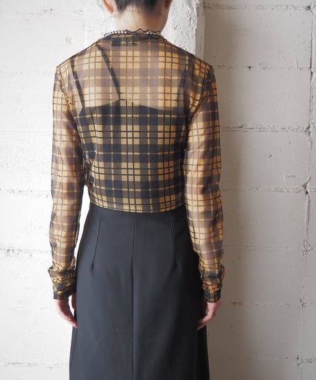 Plaid Cropped Sheer Top YEBK