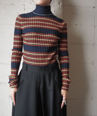 TORY BURCH Striped High Neck Rid Knit Top NVBEPI