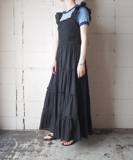 Shirring Bodies Tiered Dress BK