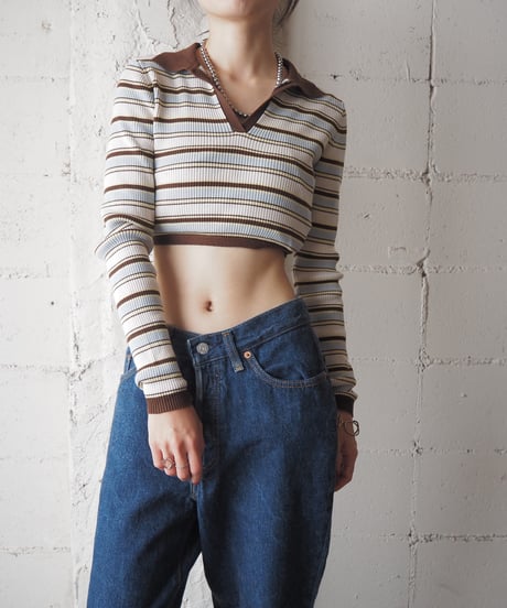 Multi Colored Stripes Cropped Knit BRWHYE