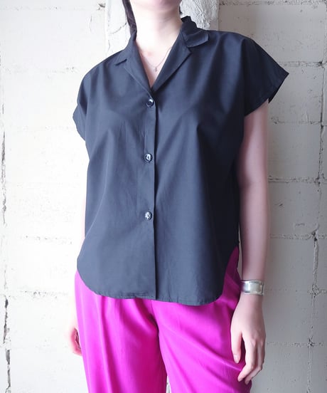Made in Australia Open Collar Cap Sleeve Shirt BK